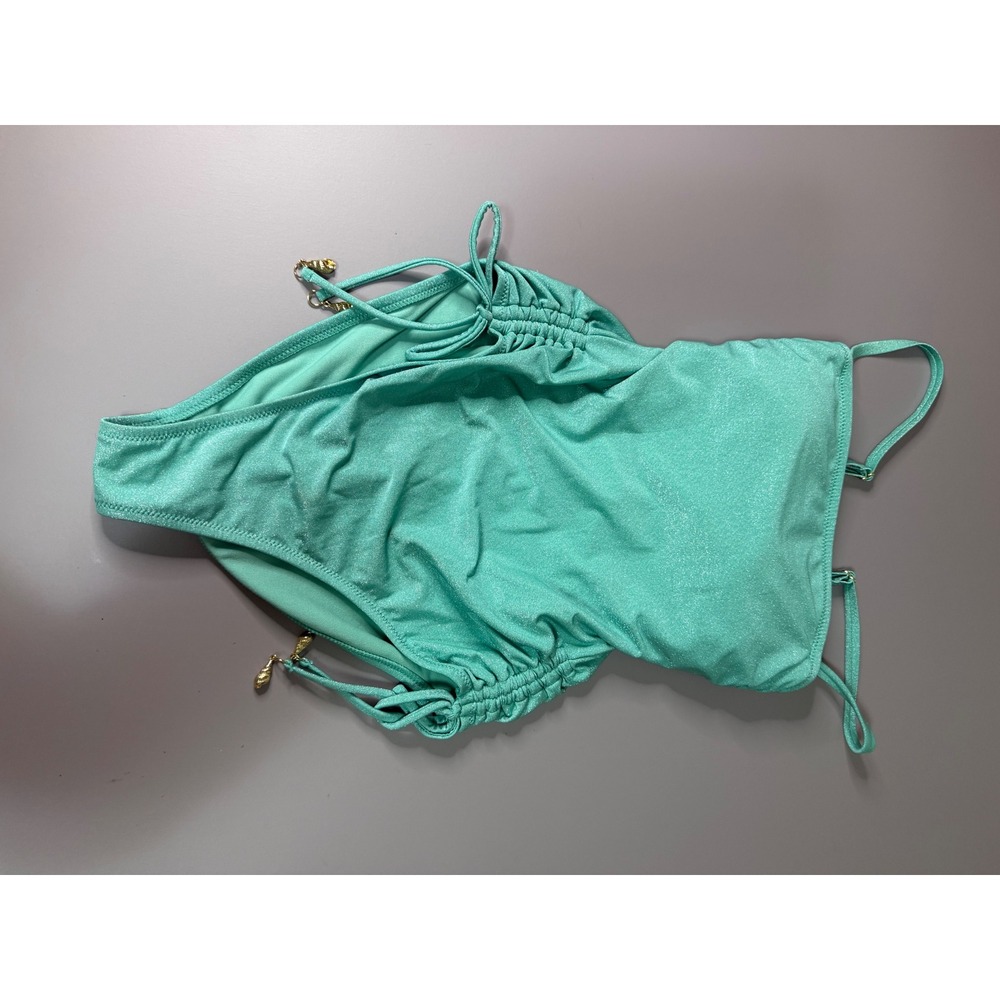 Shade & Shore Women Mint Green Metallic Ruched One Piece Swimsuit Size S 4-6
